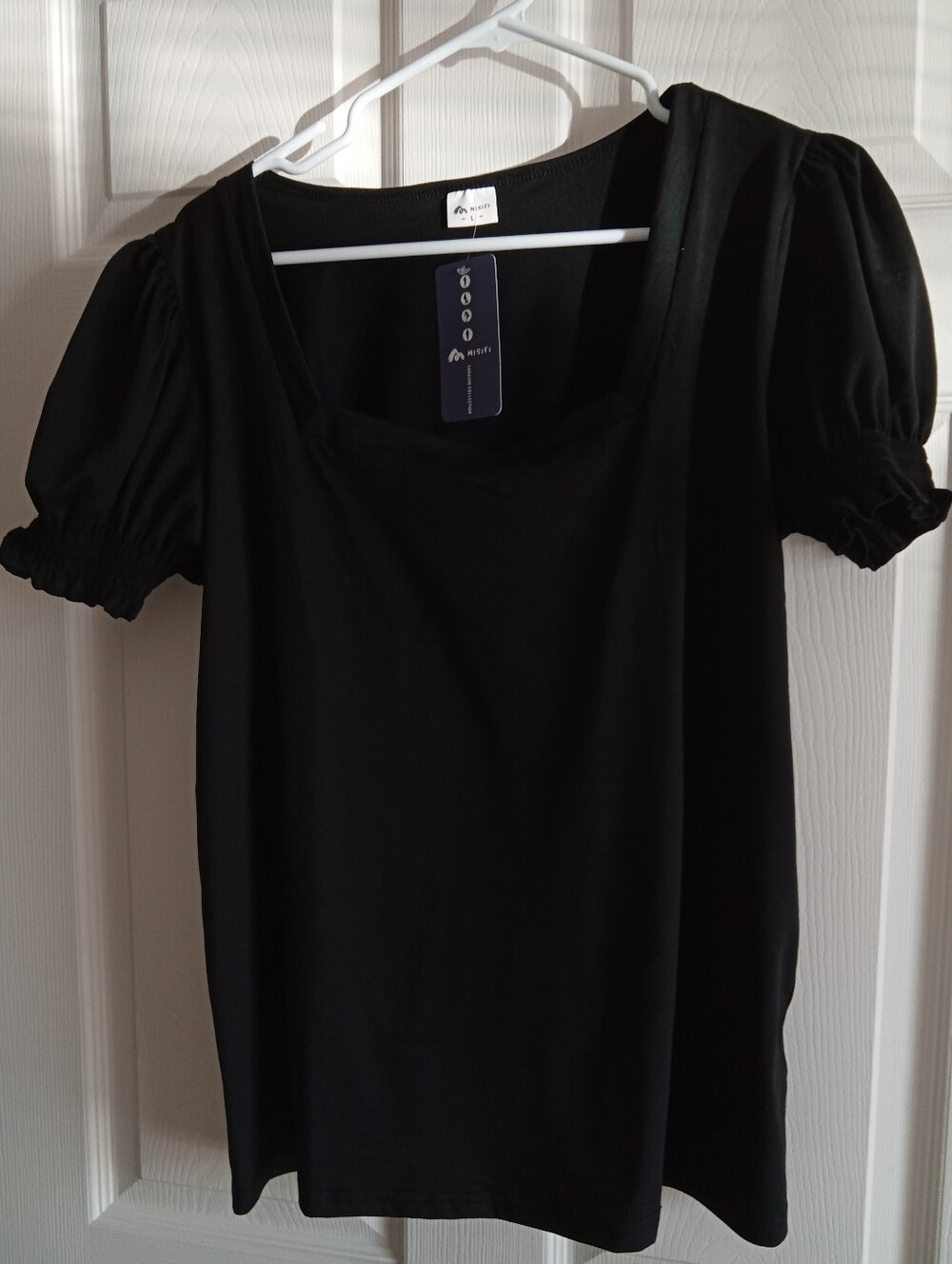 Misifi Black Puff Sleeve Scoop Neck Top
